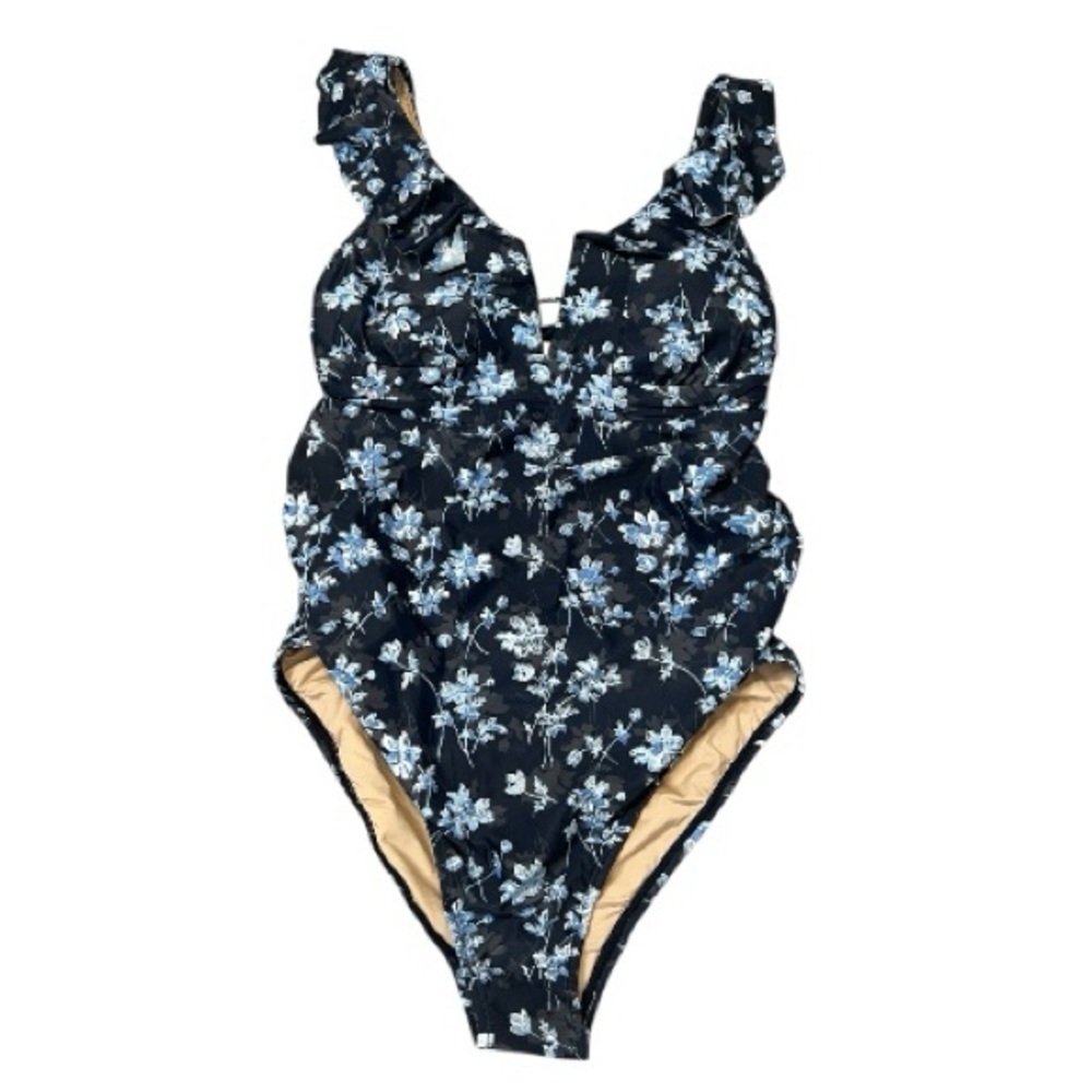 NWT! A Pea In The Pod Maternity Ruffle Dark Floral One Piece Swimsuit Size Small